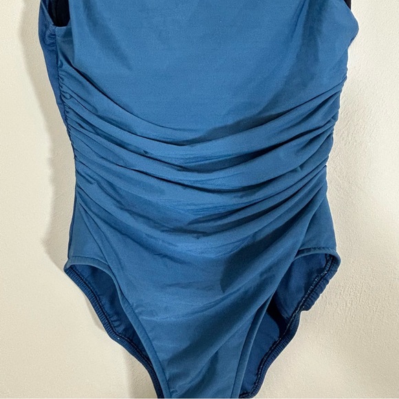 Miraclesuit Ruched One Piece Swimsuit Size 10 Teal Blue Slimming Lined Underwire - Picture 3 of 14